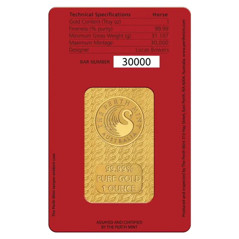 1 oz Lunar III Horse Gold Bar | Perth Mint | with Certificate - image 2